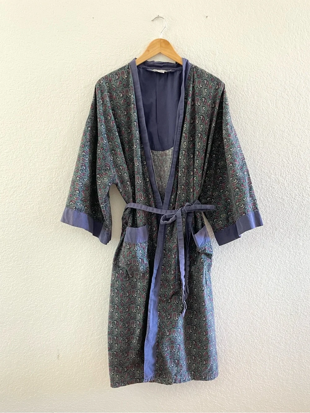 Vintage 90s 100% Cotton Paisley Kimono Style Robe & Belt Sz 1X-2X Grandpacore